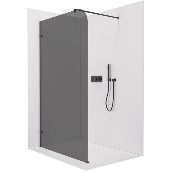 CERANO - Sprchová zástena Walk-in Orbis Round Ľ/P - 8 mm - okrúhla vzpera - čierna matná, grafitové sklo - 110x200 CER-978732