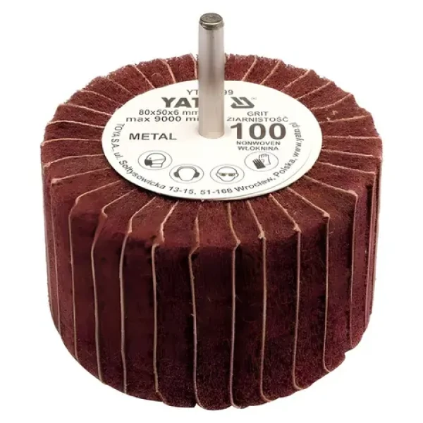 YATO Kotúč lamelový radiálny 80x50 / Brúsny kotúč / Zrnitosť 100 / Priemer stopky 6 mm (YT-83399)