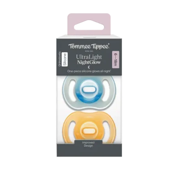 Tommee Tippee Ultra-light Night silikónový cumlík 0-6m 2ks oranžová a modrá (433805-T)
