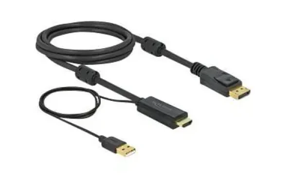 DeLock Kábel HDMI (M) - DisplayPort 1.2 (M) 2m čierna / aktívna / 4K / 30 Hz (85964)