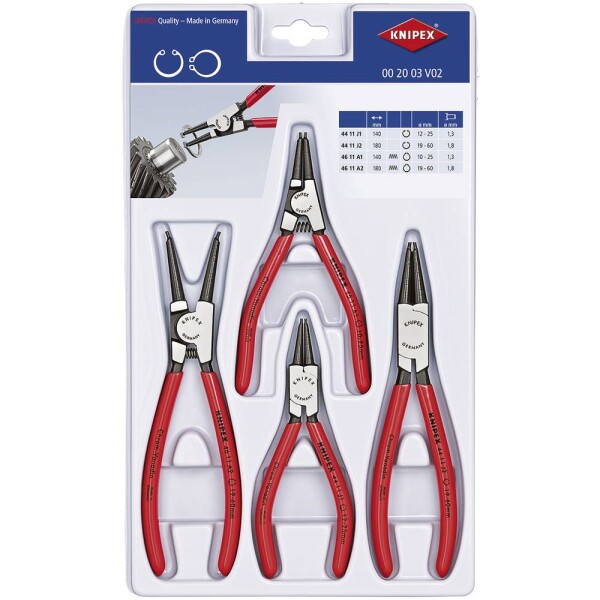 Knipex 00 20 03 V02 kliešte na poistné krúžky, sada Vhodné pre vonkajšie a vnútorné krúžky 19-60 mm, 12-25 mm 10-25 mm,