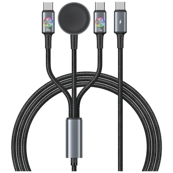 USAMS SJ754 Huan Series tarnish / Nabíjací kábel 3v1 / USB-C / bezdrôtová nabíjačka pre Apple Watch / 72W (SJ785USB01)