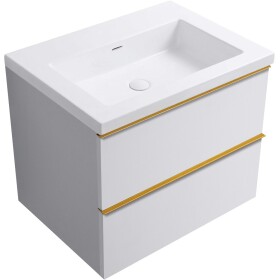 CERANO - Kúpeľňová skrinka Velora - biela matná, úchytka zlatá + umývadlo z lit. mramoru Ovo - biela lesklá - 70,5x58x46,5 CER-979993