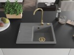 MEXEN/S MEXEN/S - Ben granitový drez 1 s odkvapkávačom pravý 600 x 500 mm, sivý, sifón zlatá 6523605000-71-G