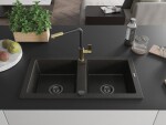 MEXEN/S MEXEN/S - Mario granitový drez 2-bowl vrátane batérie Flora, čierna/zlatá metalik 6504-75-670401-57-B