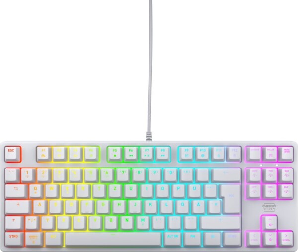 Cherry CHERRY XTRFY K4V2 - Tastatur - RGB - 80% - TKL - Hintergrundbeleuchtung - USB - QWERTZ - Deutsch - Tastenschalter: CHERRY MX2A Red - weiss