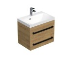 Kúpeľňová skrinka s čiernou úchytkou a umývadlom SAT Cube Way 60x53x40 cm dub Hickory mat CUBE2C60ZDH CUBE2C60ZDH