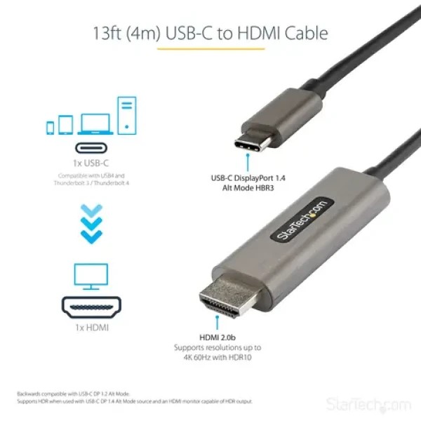 StarTech kábel USB-C na HDMI čierna / Kábel / 4K 60Hz / HDR / 4 m (CDP2HDMM4MH)