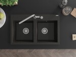 MEXEN MEXEN - Hektor granitový drez 2-bowl 800 x 480 mm, čierna/zlatá metalik, sifón chróm 6521802000-75