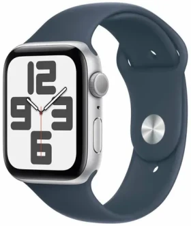 Apple Watch SE (2023) GPS 44mm Strieborné hliníkové telo - Búrkovo modrý športový remienok S/M / 140-190 mm (MREC3QC/A)