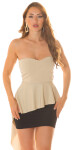 Sexy KouCla bandeau mini dress high low peplum BEIGE