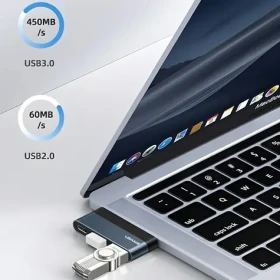 USAMS SJ491 sivá / USB-C húb / USB 3.0 / Micro SD / 60W PD (SJ491HUB01)