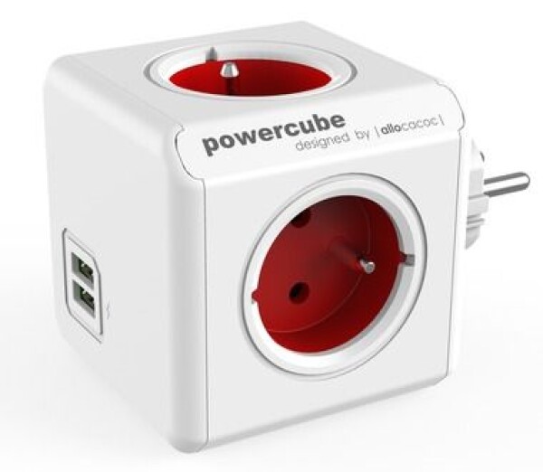 PowerCube rozbočovacia zásuvka červená / 4 zásuvky / 2x USB Port (8718444085935)