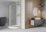 MEXEN/S - Rio sprchovací kút štvrťkruh 90 x 90, dekor, zlato + vanička Rio vrátane výpuste 863-090-090-50-30-4710