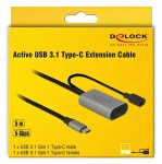 DeLock / Aktívny predlžovací kábel USB-C (MF) / USB 3.2 Gen 1 / 5 Gbps / 5m (85392)