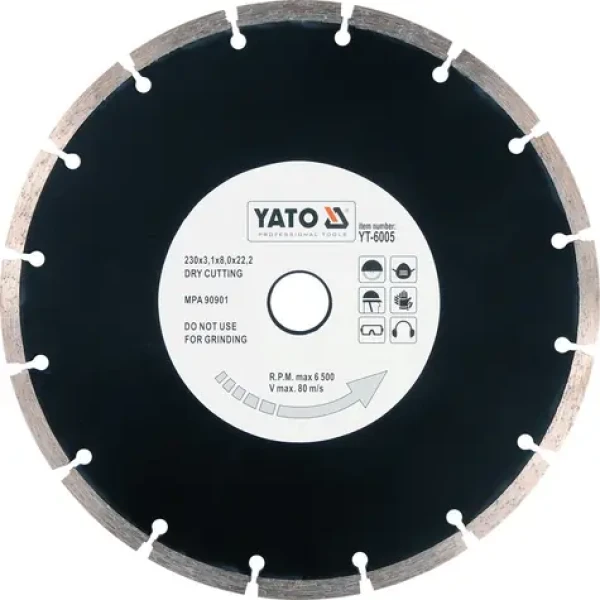 YATO Kotúč diamantový rezný 230x22,2 mm / Suché rezanie / Betón, dlažba, murivo, kameň / Max. 6500 ot/min (YT-6005)