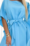 287-26 SOFIA Motýlie šaty so zaväzovaním v páse - MODRÉ L/XL
