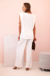 Dámsky komplet z viskózy bez rukávov s rovnými nohavicami ecru UNI