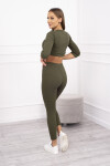 Žebrovaný crop top set khaki barvy UNI