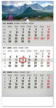 Notique / Nástenný kalendár 3mesačná Krajina / Šedý / So slovenskými menami / 2027 / 29,5 × 43 cm