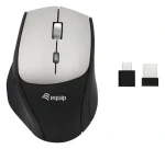 Equip ergonomická bezdrôtová myš čierna / Myš / pravoruká / 2400 DPI / 2,4 GHz / USB-A/USB-C prijímač (245115)
