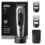 Braun Series 7 HC7590 strieborno-čierna / Zastrihávač vlasov / 17 dĺžok strihania / 3-35 mm / rýchle nabíjanie / umývateľný (4987176251060)