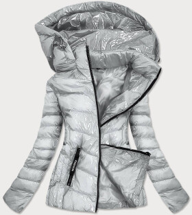 Lesklá stříbrná dámská bunda kapucí model 16147072 S'WEST odcienie szarości,