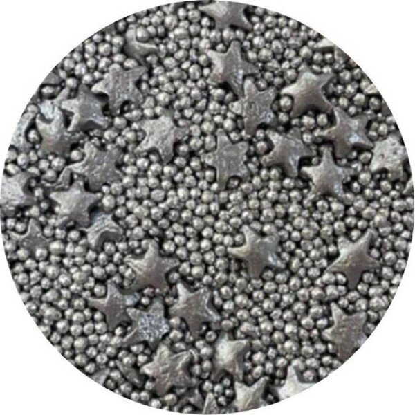 Cukrové ozdoby metalické Strieborné hviezdy mix 80g - I LOVE CAKES - I LOVE CAKES