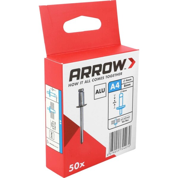 Arrow Tool Group 724070 slepý nit (Ø x d) 4 mm x 8 mm hliník RA 4 X 8 ALU 50ST 50 ks; 724070