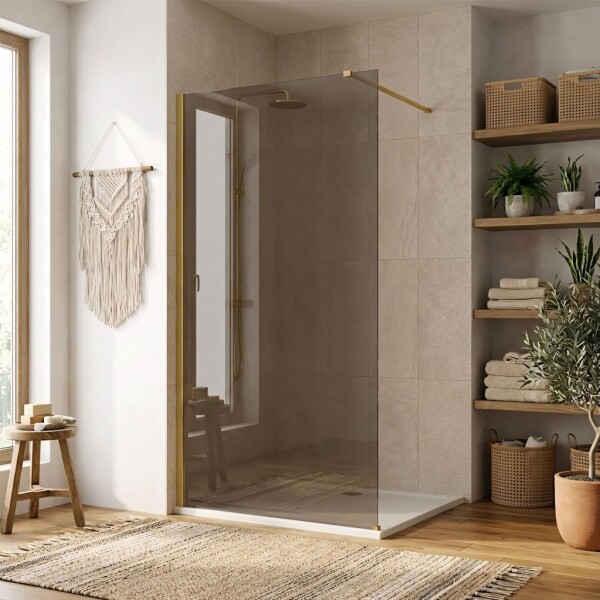 REA/S - Sprchová zástena Flexi Brown / Brush Gold 90 KPL-K99373
