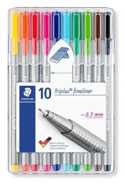 Staedtler Triplus 334 Box / Sada linerov / 10 ks / hrot 0,3 mm / mix farieb (334 SB10)
