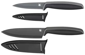 WMF Touch sada nožov 2 ks čierna / 1x nôž šéfkuchára 13 cm / 1x univerzálny nôž 9 cm / kryty čepele (18.7908.6100)