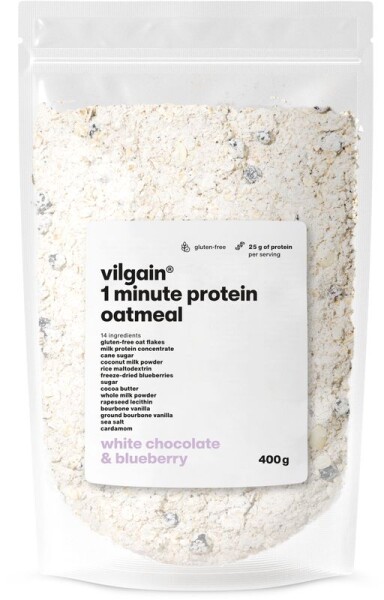 Vilgain Minútová proteínová kaša – 3× biela čokoláda s čučoriedkami 400 g