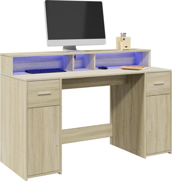 VidaXL Biurko z podświetleniem LED, dub sonoma, 140x55x91 cm