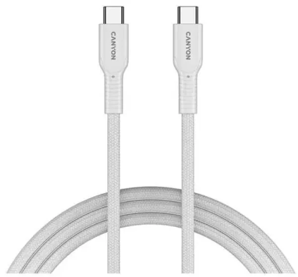 Canyon OnWire CCAP60CL biela / Nabíjací kábel / USB-C - USB-C / 60W PD / 1 m / opletený (CND-CCAP60AB10W)