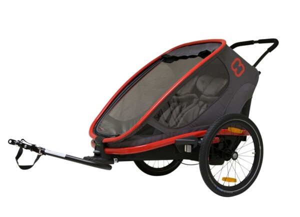 HAMAX Outback 2v1 - dvojmiestny vozík za bicykel vr. ramena + kočíkový set Grey/Red/Antracit poloh.