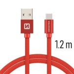 SWISSTEN TEXTILE dátový kábel USB - USB-C 1.2m červená (71521206)