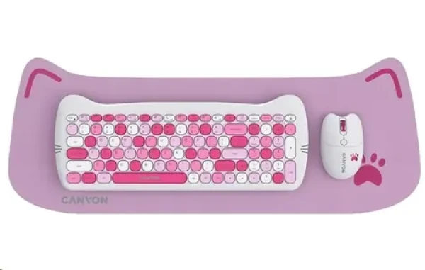 Canyon Kitty edícia HSET- W6 ružová / bezdrôtový SET CS klávesnica + optická myš + ochranné púzdro + podložka (CNS-HSETW6PK-CS)