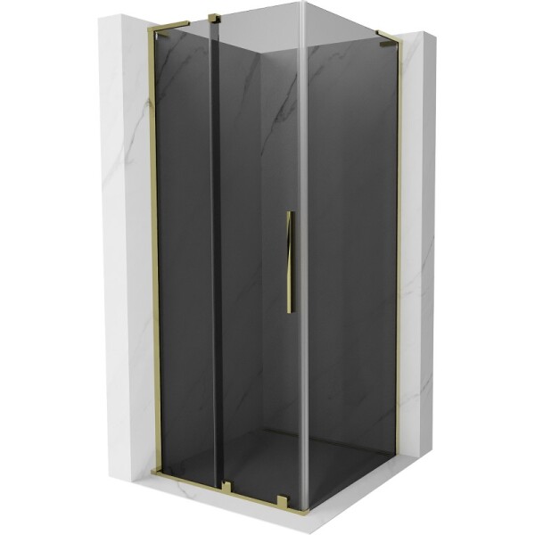 MEXEN/S - Velar L sprchovací kút, posuvné dvere 90 x 90, grafit, zlato 871-090-090-43-50