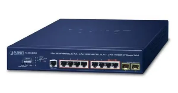 Planet PoE switch 2x GE 802.3bt + 6x GE 802.3at + 2x SFP / Switch / Managed L2/L4 / PoE 280W / 20 Gbit/s / 1U (GS-4210-8HP2S)