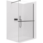 CERANO - Sprchová zástena Walk-in Onyx Cube Ľ/P - 10 mm - hranatá vzpera + polička/držiak na uteráky - čierna matná, transparentné sklo - 130x200 CER-8050BD710304