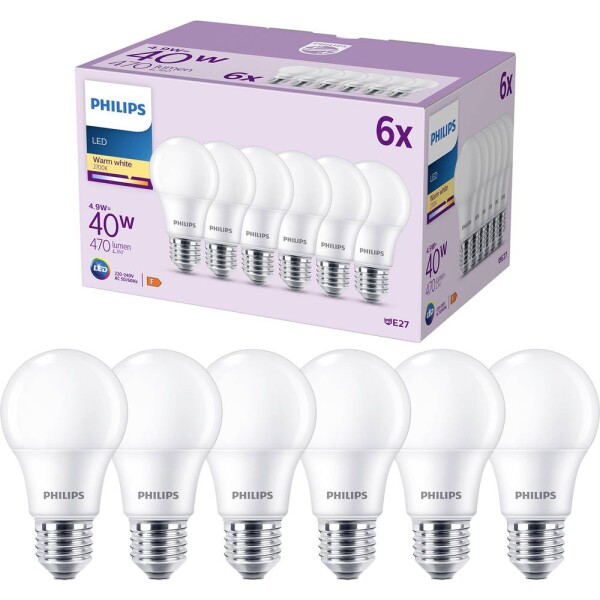 Philips LED 9290035402 LED En.trieda 2021 F (A - G) E27 klasická žiarovka 4.9 W = 40 W teplá biela (Ø x d) 60 mm x 107 mm 6 ks; 9290035402
