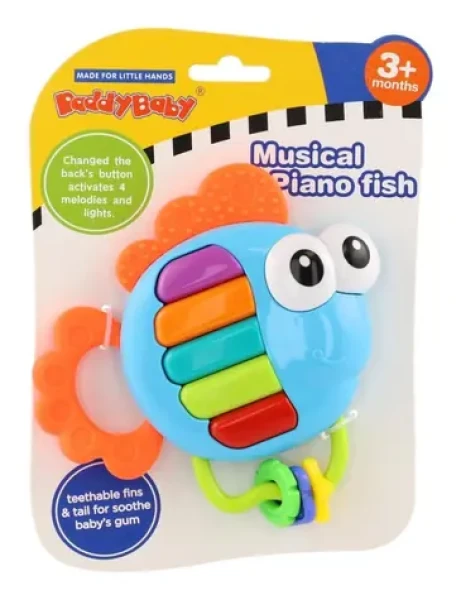 TEDDIES Hrkálka a hryzátko rybička piano / Hrkálka / So zvukom a svetlom / Plast / 14x14 cm / 3m+