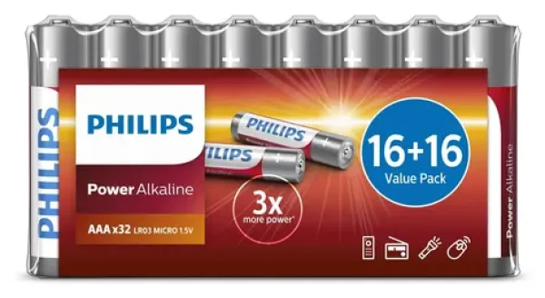 Philips LR03P32FV/10 / Alkalické batérie AAA / 32 ks (8712581680572)
