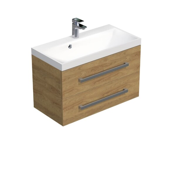 Kúpeľňová skrinka s chrómovými úchytmi a umývadlom SAT Cube Way 80x53x40 cm dub Hickory mat CUBE280ZDH CUBE280ZDH