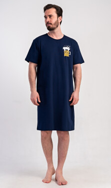 Pánska nočná košeľa s krátkym rukávom Beer Dark Blue - Vienetta 3XL tmavě modrá - vzor