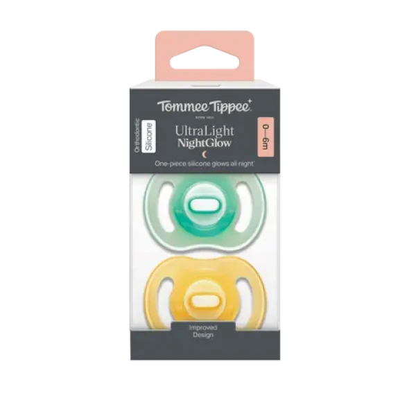 Tommee Tippee Ultra-light Night silikónový cumlík 0-6m 2ks žltá a zelená (433804-T)