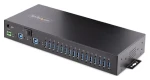 StarTech USB hub 16 portov čierna / Industriálny USB hub / USB 3.2 Gen 2 Type-A / 12-24 V DC / Kovové prevedenie (5G16AINDS-USB-A-HUB)