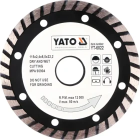 YATO Kotúč diamantový rezný turbo 115x22,2x2,4 mm / Rezný kotúč / Turbo
