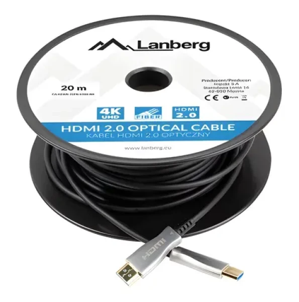 Lanberg CA-HDMI-20FB-0200-BK / Optický kábel HDMI / M/M / 20m / v2.0 / 4K / AOC (CA-HDMI-20FB-0200-BK)